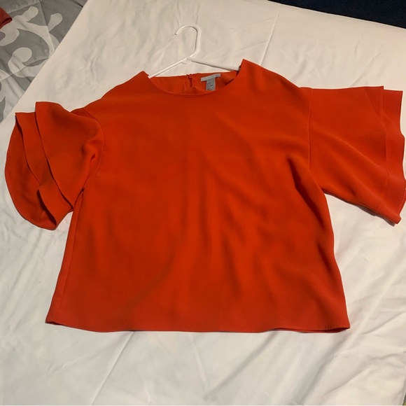 H&M Orange Blouse/ Top with Ruffle Sleeves. Size 4. Like New! Great Condition! - Picture 6 of 9